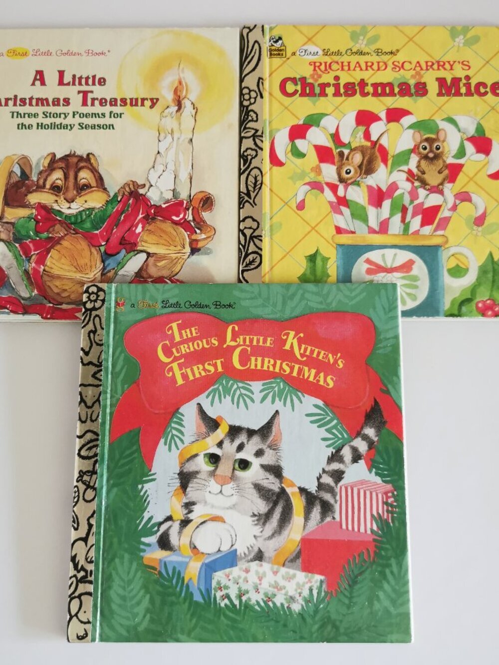Set of 3 Little Golden Books Christmas Stories Richard Scarry Christmas Mice Cat